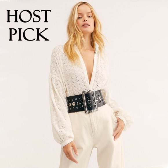 Free People Tops - NWT Free People ivory eyelet button up blouse, S